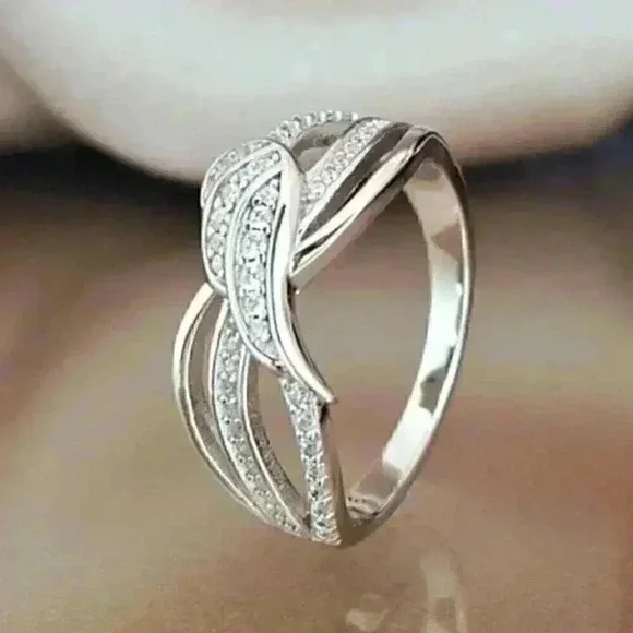 NEW Sterling Silver White Sapphire Angel Wing Ring
